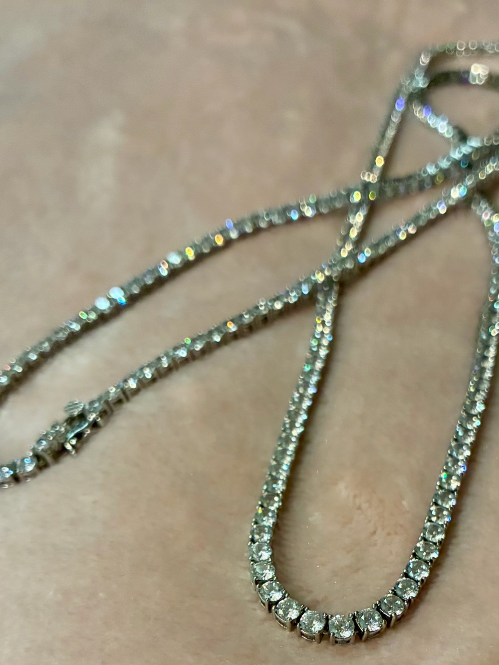 Vintage 925 Silver White Crystal Tennis Necklace